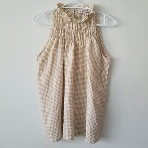 NANETTE LEPORE Gingham Ruffle Smocked Neck Sleeveless Blouse Size S